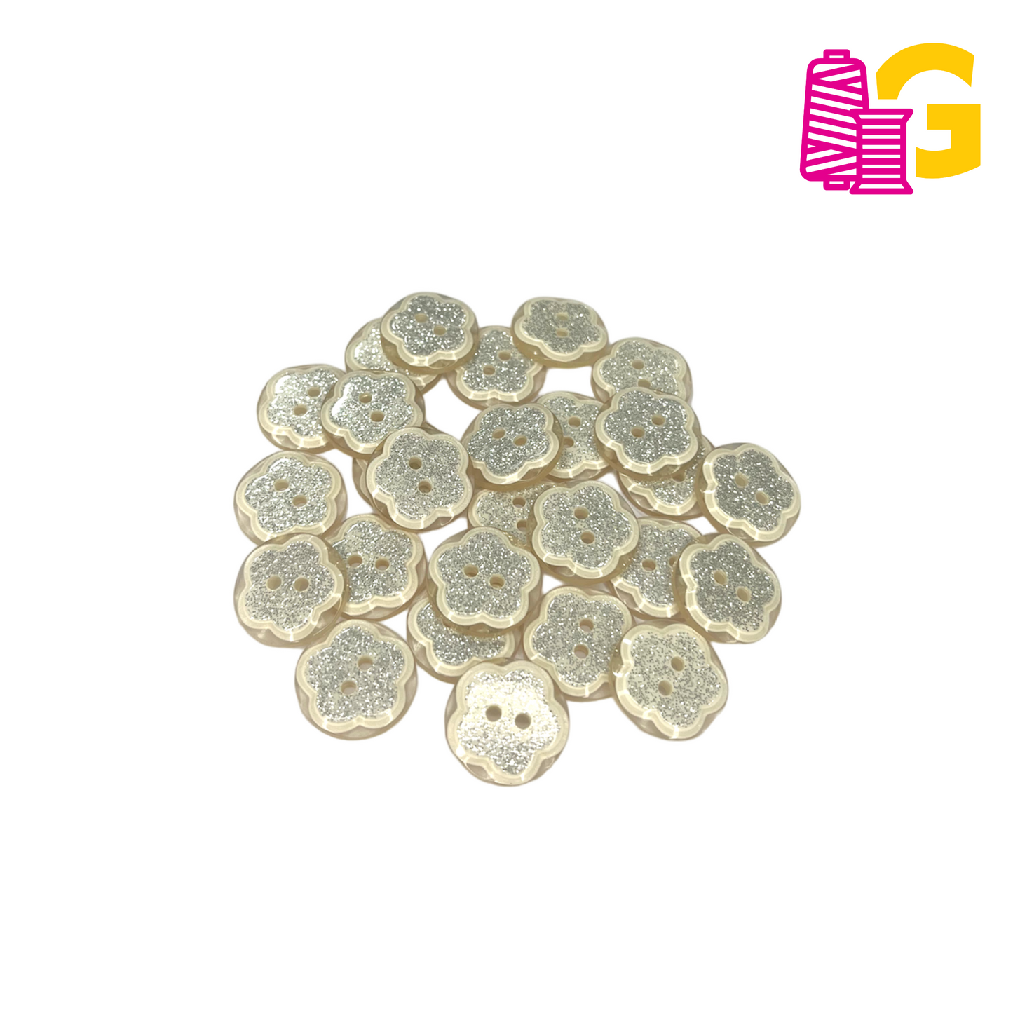 BOTÓN FLOR ESCARCHADO X DOCENA