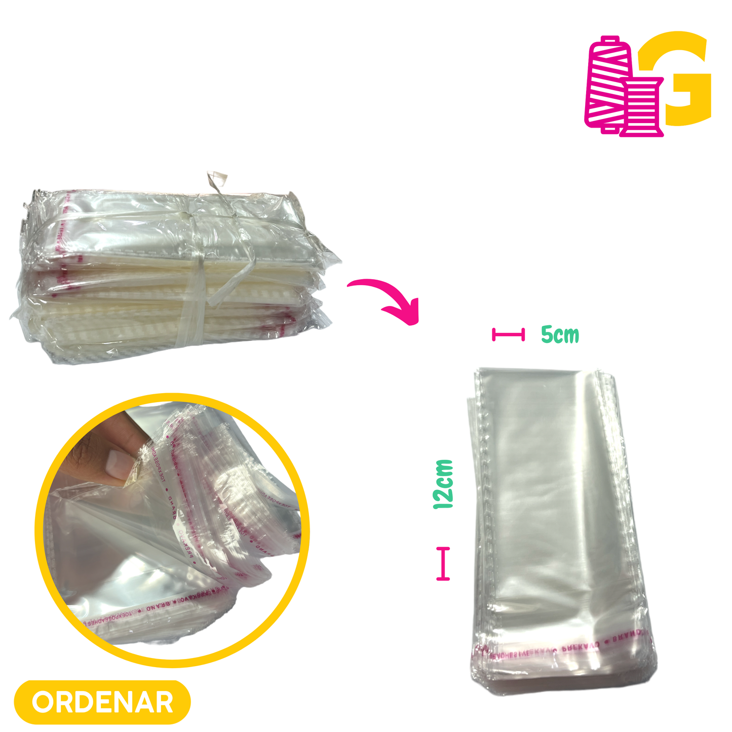 BOLSAS ADHESIVAS 12 CM X 5 CM (BAG 100 UNDS)