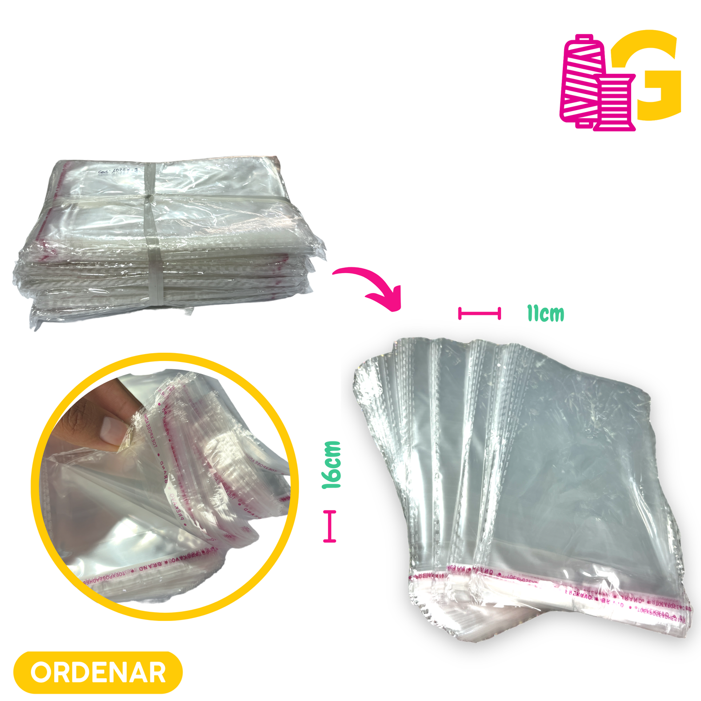 BOLSAS ADHESIVAS TAMAÑO 16 CM X 11 CM (BAG 100 UNDS.)