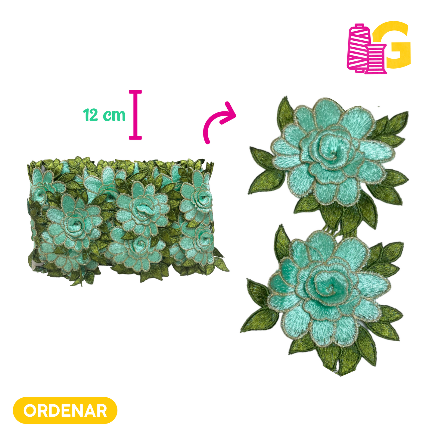 ROSAS BORDADAS X METRO