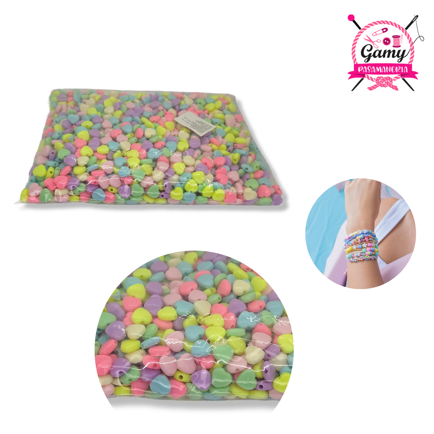 ACRÍLICO DE PULSERAS EN CORAZONES