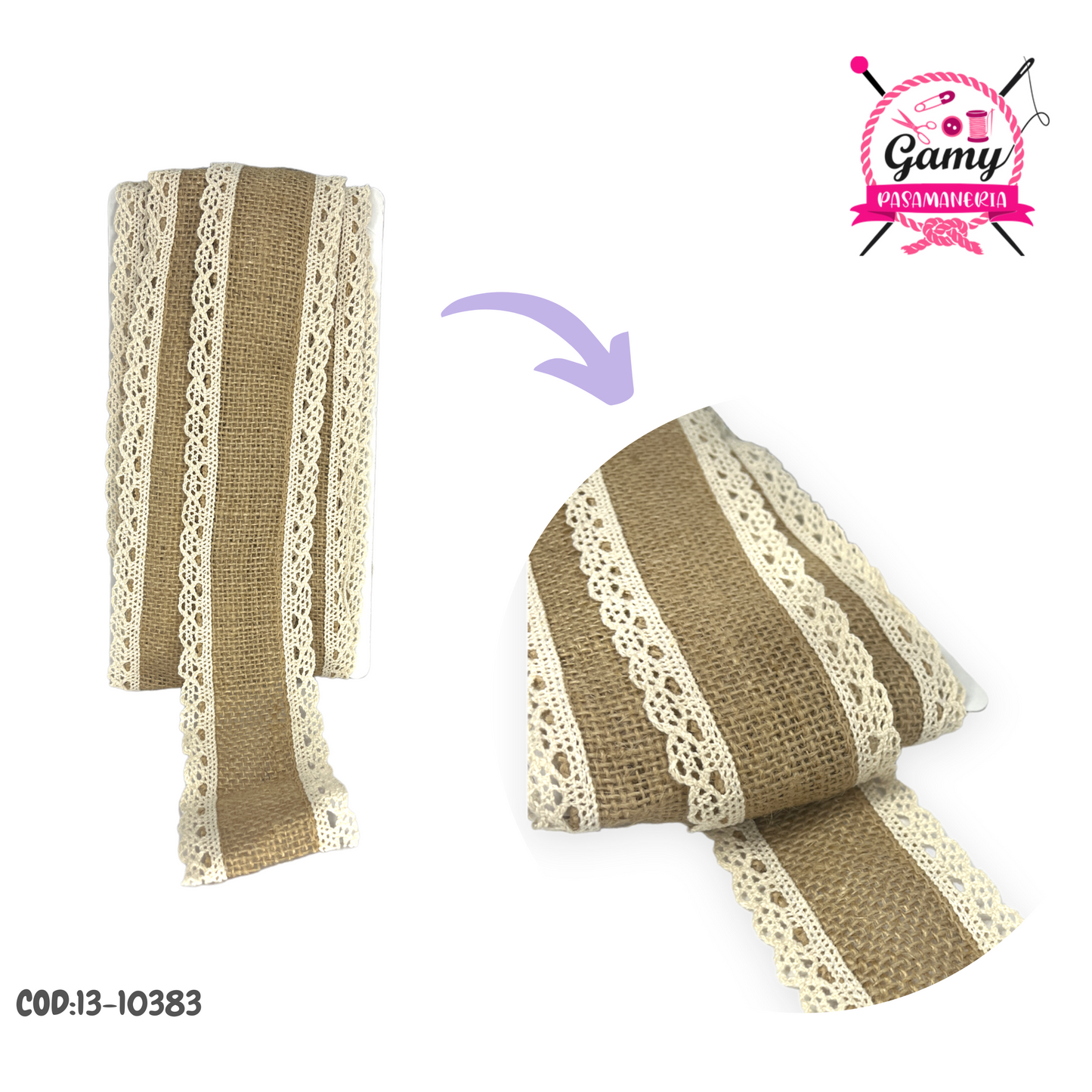 CINTA DE YUTE CON ENCAJE DE ALGODON COD:13-10383