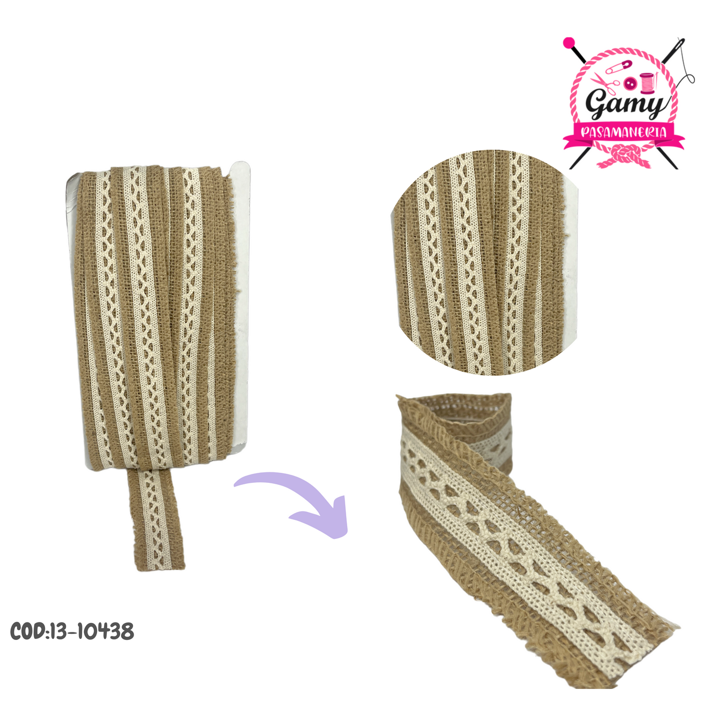CINTA DE YUTE CON ENCAJE DE ALGÓN COD:13-10438