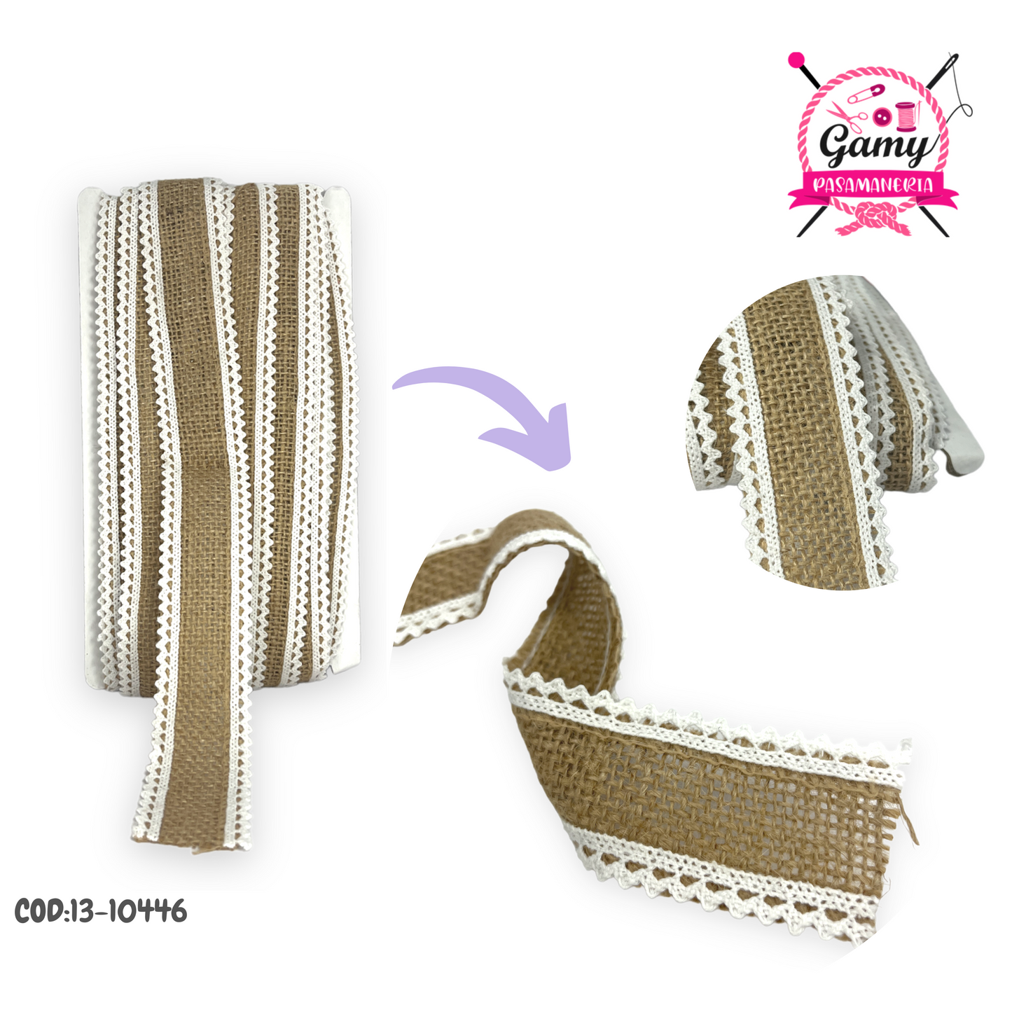 CINTA DE YUTE CON ENCAJE DE ALGODON COD: 13-10446