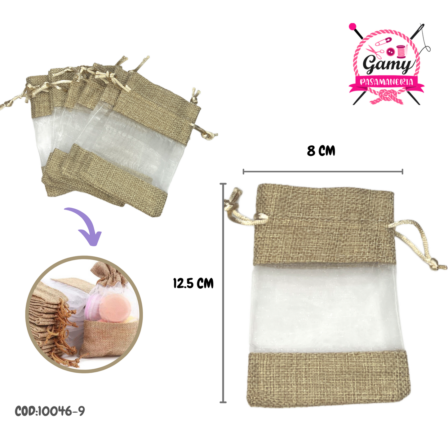 BOLSITAS DE YUTE CON TRANSPARENCIA X BOLSA DE 50 PCS.