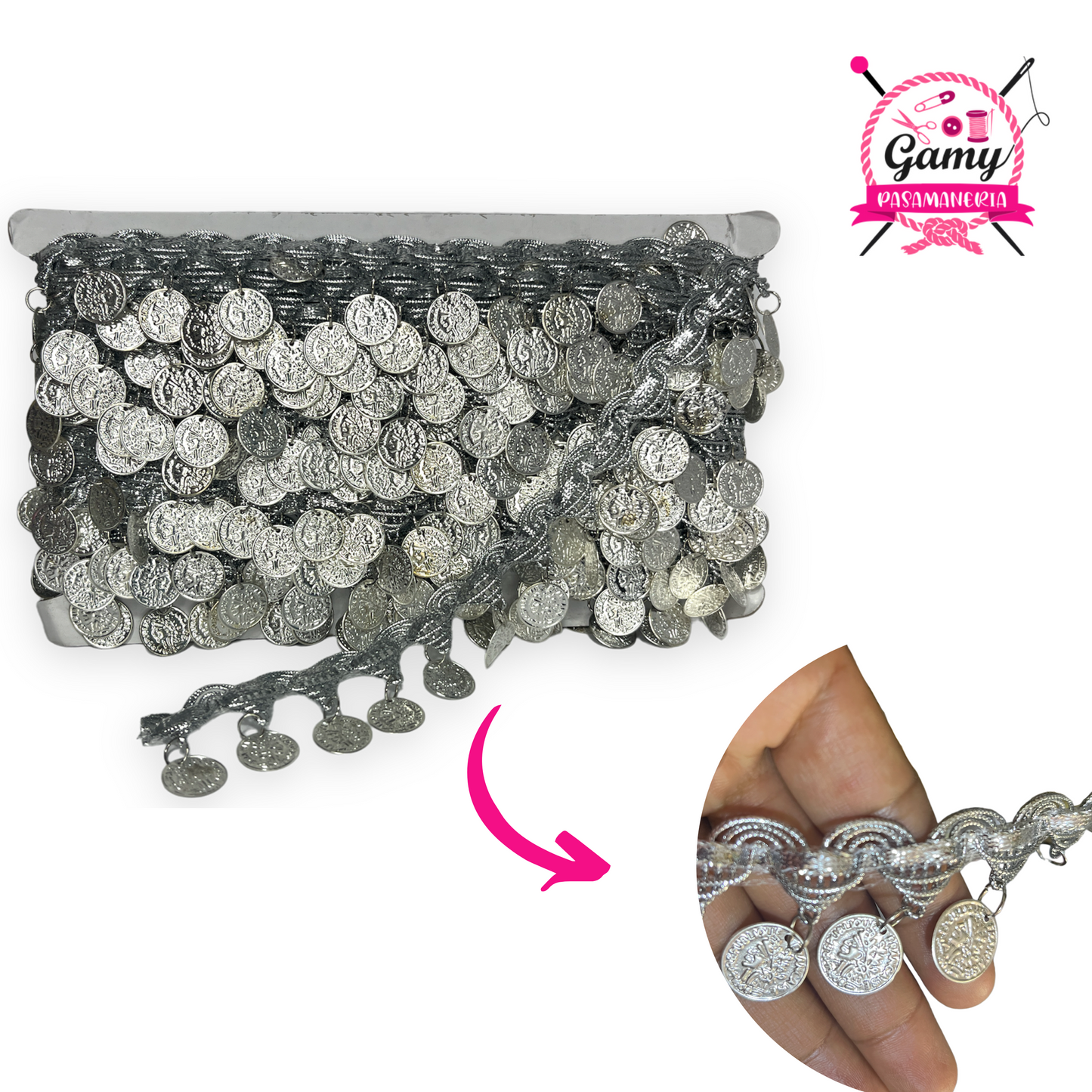 GRECA TROMPITO CON MONEDAS X METRO