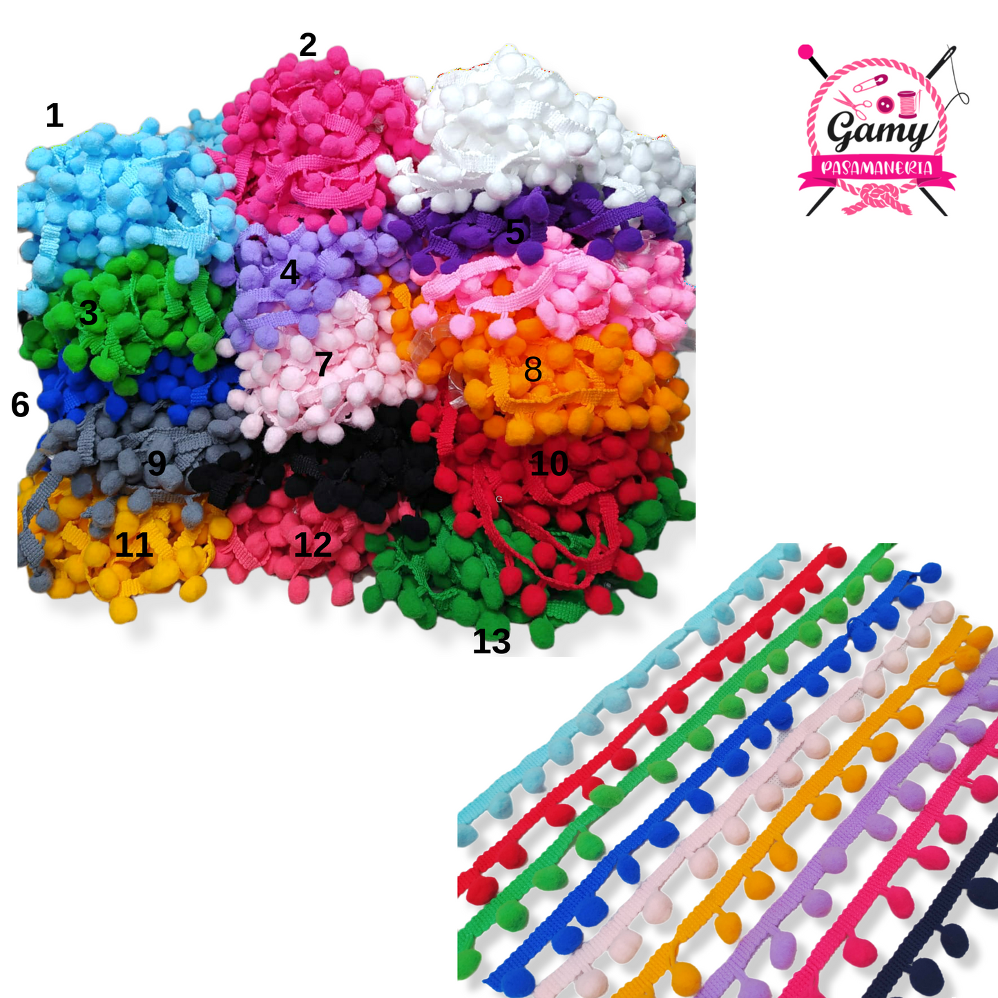 POM POM CONTINUO POR MADEJA DE 18 MTRS.
