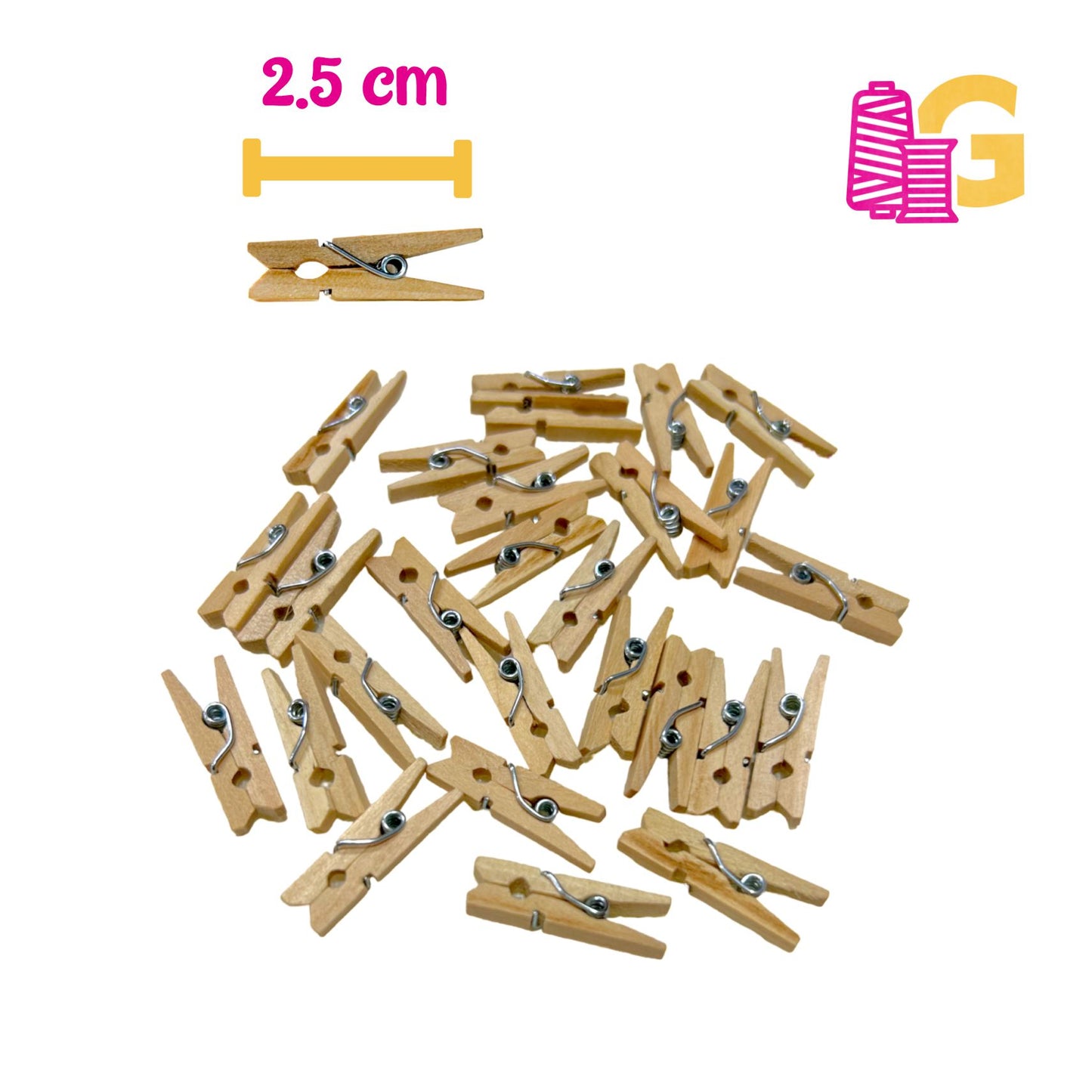 GANCHO DE MADERA 2.5 CM X BOLSA 100 PCS.