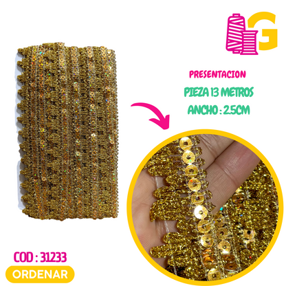 GRECA TRINCHE CON LENTEJUELA X PIEZA 13 MTR