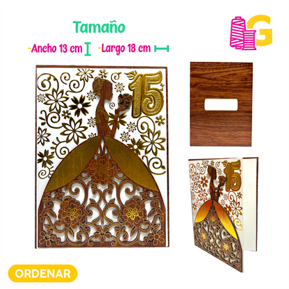 TARJETAS DE INVITACIÓN EN MADERA PARA 15 AÑOS