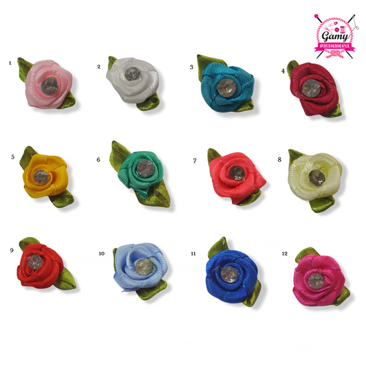 ROSAS DE TELA CON PIEDRERIA (BOLSA 25 UND )