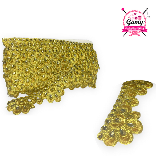 ENCAJE PARA VESTIDOS CON PIEDRERIA TORNASOL X METRO